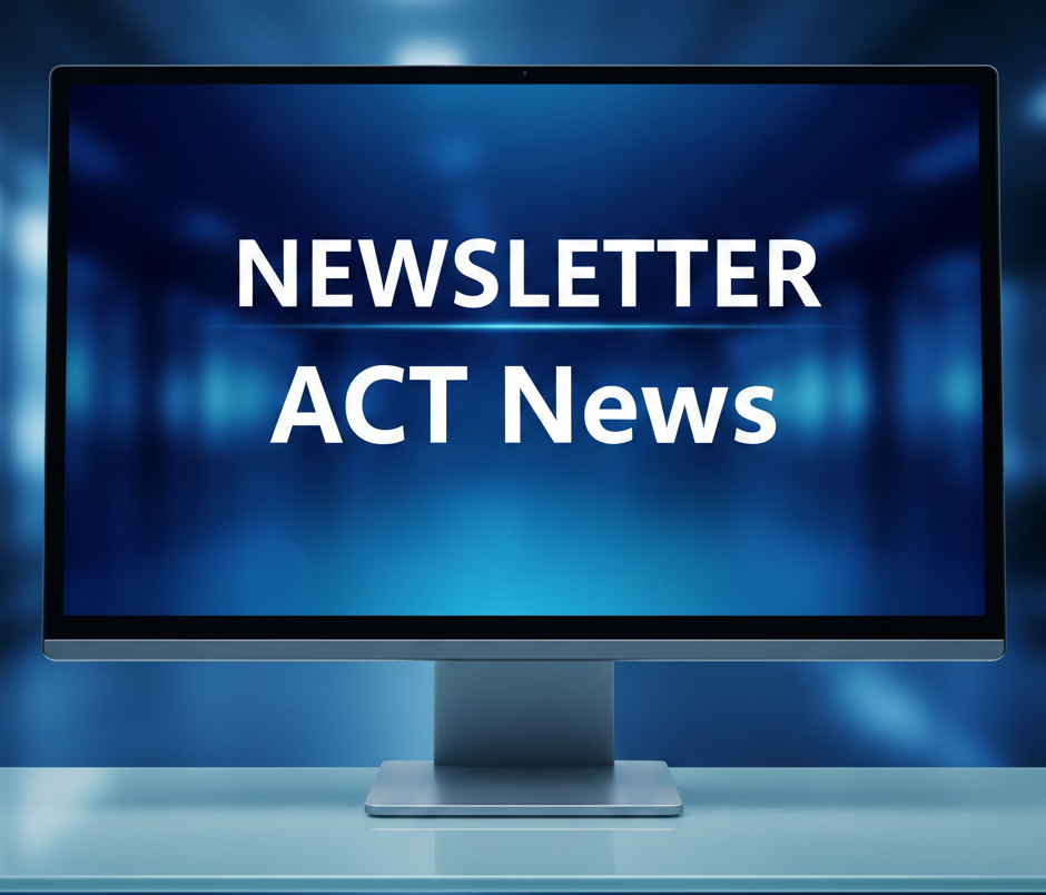 Ein Fernseher zeigt eine Breaking News Anzeige mit dem Wort 'ACT' in blauer Schrift.