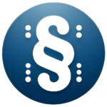 Symbol des Paragraphenzeichens in weiß auf blauem Hintergrund.