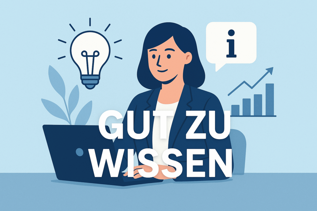 Illustration einer Person mit dunklen Haaren, die an einem Laptop arbeitet, umgeben von Informationssymbolen.