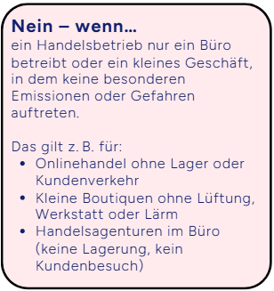 Text über Handelsbetriebe, die keine besonderen Emissionen oder Gefahren aufweisen.