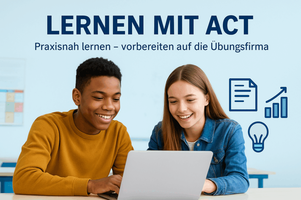 Zwei Schüler, ein Junge und ein Mädchen, arbeiten gemeinsam an einem Laptop in einem Lernumfeld.