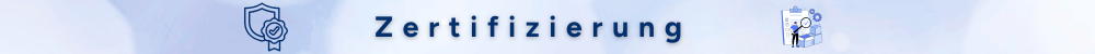Grafik mit dem Wort 'Zertifizierung' und Symbolen für Bildung und Qualitätssicherung.